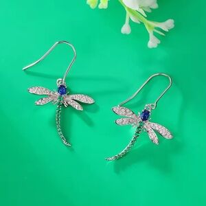 Emerald Green Dragonfly Dangle Earrings
